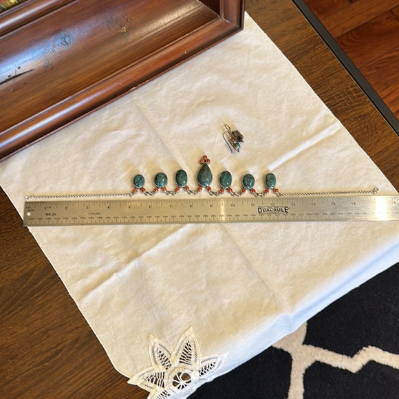 Turquoise and agate silver necklace and earrings set - Picture 8 of 8